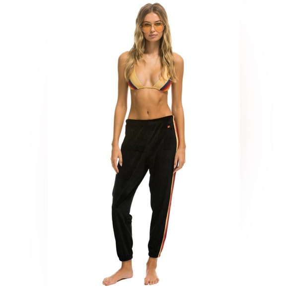 Aviator Nation Women’s  Black Classic Velvet 5 Striped Jogger/Sweatpants | EUC🌈 - Picture 2 of 12